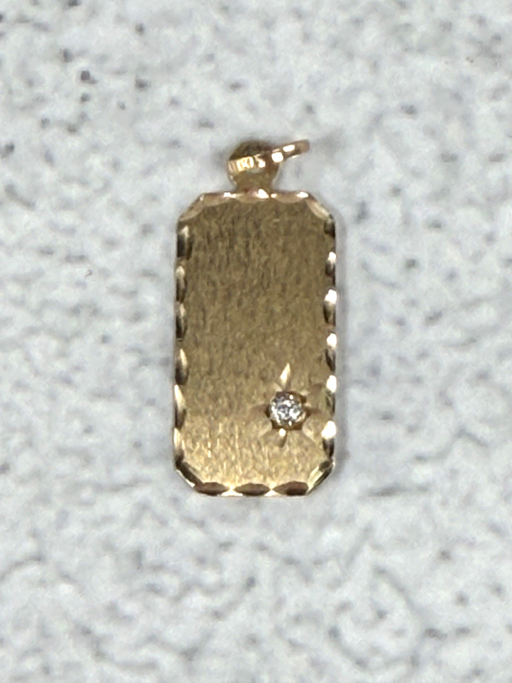 14k Yellow Gold Small Dog Tag Pendant with Diamond